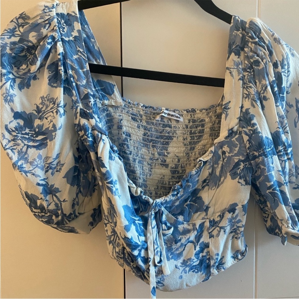 Reformation Blue Floral Crop Top